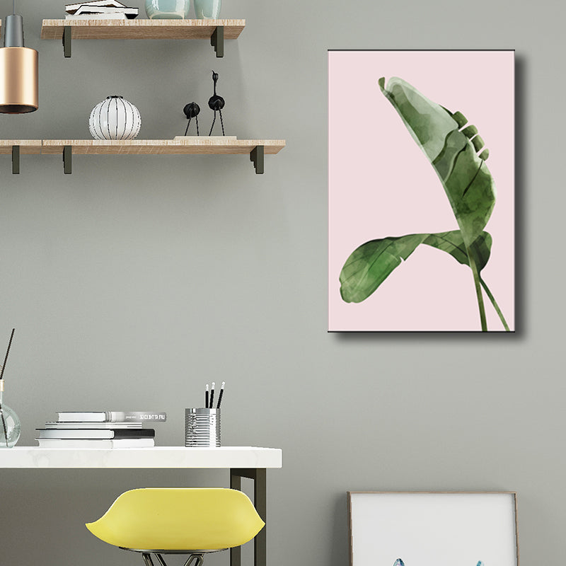Nordic Style Botanical Leaf Painting Canvas Textured Green Wall Art for Guest Room