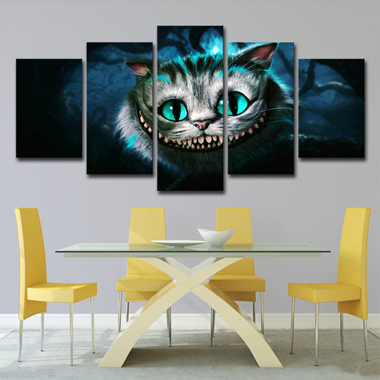 Fantasy Wonderland Cat Wall Art Print Cartoon Multi-Piece Canvas in Blue for Dining Room Clearhalo 'Art Gallery' 'Canvas Art' 'Kids' Arts' 1705026