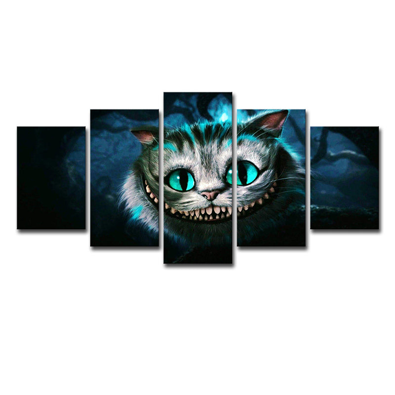 Fantasy Wonderland Cat Wall Art Print Cartoon Multi-Piece Canvas in Blue for Dining Room Clearhalo 'Art Gallery' 'Canvas Art' 'Kids' Arts' 1705028