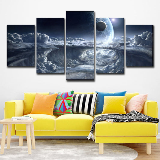 Science Fiction Space Canvas Art Blue Cloud and Planet Print Wall Decor for Bedroom Blue Clearhalo 'Art Gallery' 'Canvas Art' 'Kids' Arts' 1705039