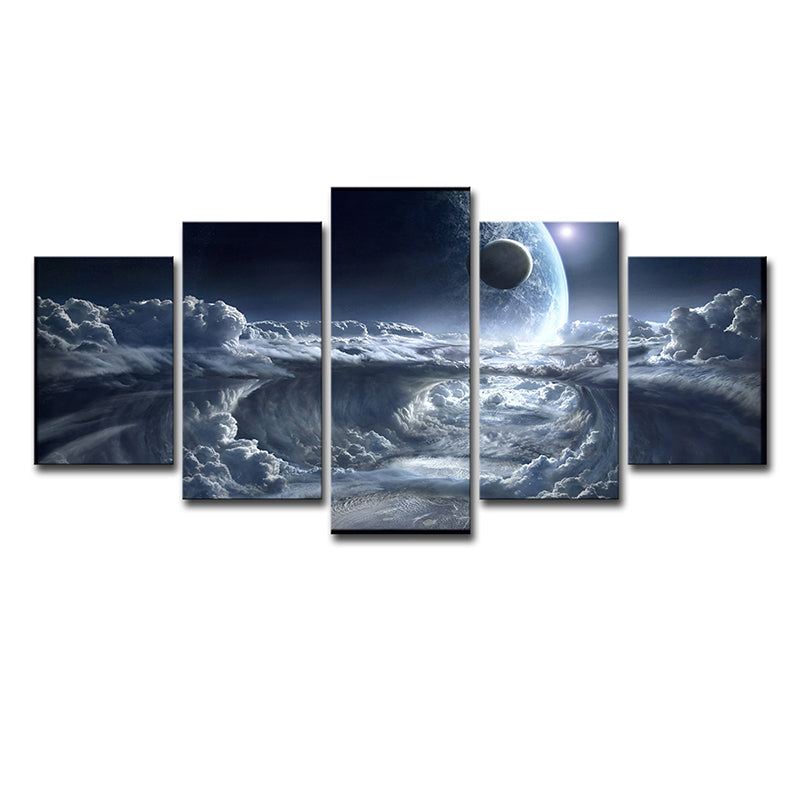 Science Fiction Space Canvas Art Blue Cloud and Planet Print Wall Decor for Bedroom Clearhalo 'Art Gallery' 'Canvas Art' 'Kids' Arts' 1705042