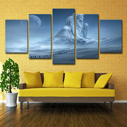Digital Print Kids Canvas Wall Art with Moon Night Frozen God Scene in Blue for Room Blue Clearhalo 'Art Gallery' 'Canvas Art' 'Kids' Arts' 1705046