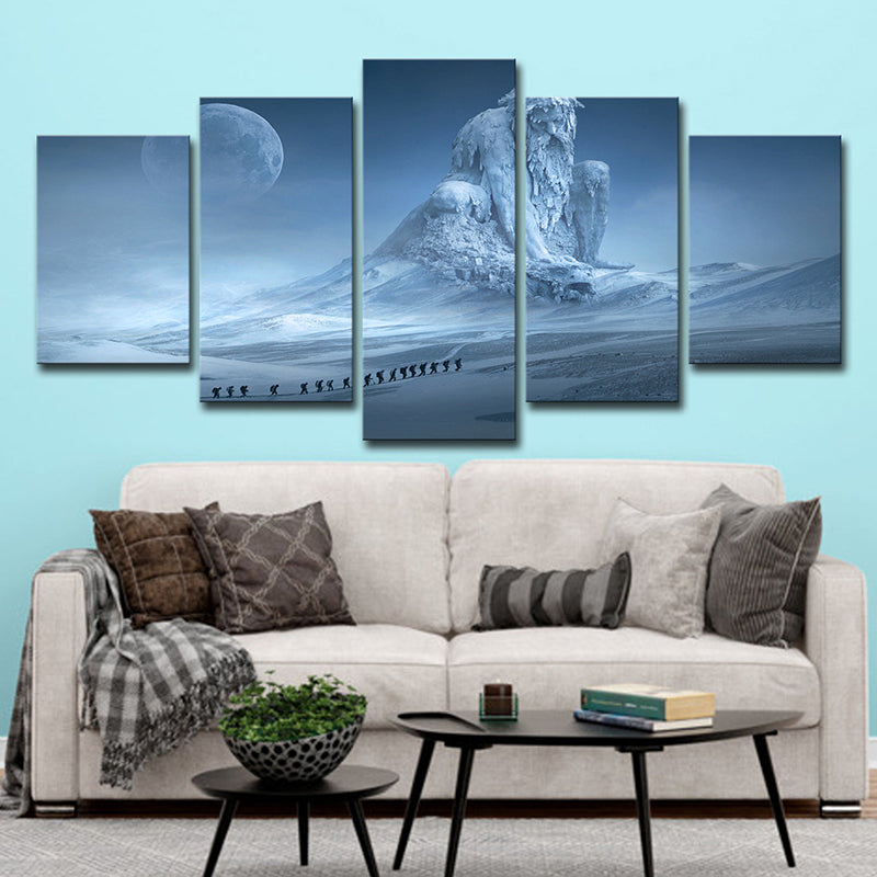 Digital Print Kids Canvas Wall Art with Moon Night Frozen God Scene in Blue for Room Clearhalo 'Art Gallery' 'Canvas Art' 'Kids' Arts' 1705047