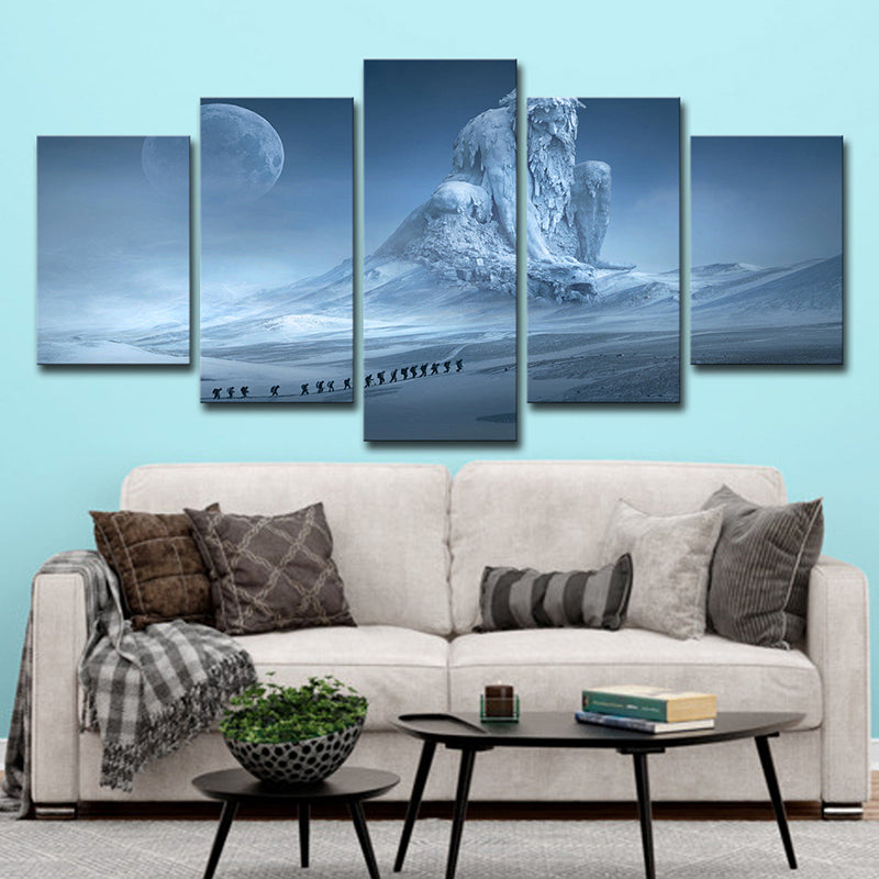 Digital Print Kids Canvas Wall Art with Moon Night Frozen God Scene in Blue for Room Clearhalo 'Art Gallery' 'Canvas Art' 'Kids' Arts' 1705047