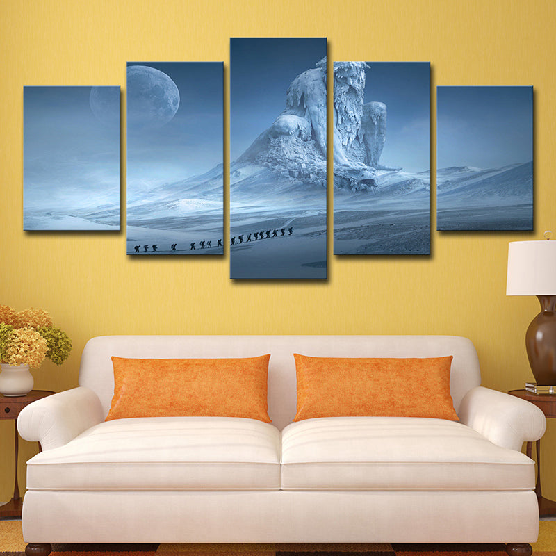Digital Print Kids Canvas Wall Art with Moon Night Frozen God Scene in Blue for Room Clearhalo 'Art Gallery' 'Canvas Art' 'Kids' Arts' 1705048