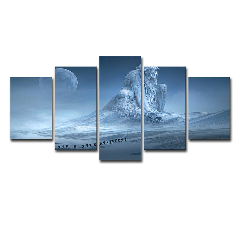 Digital Print Kids Canvas Wall Art with Moon Night Frozen God Scene in Blue for Room Clearhalo 'Art Gallery' 'Canvas Art' 'Kids' Arts' 1705049