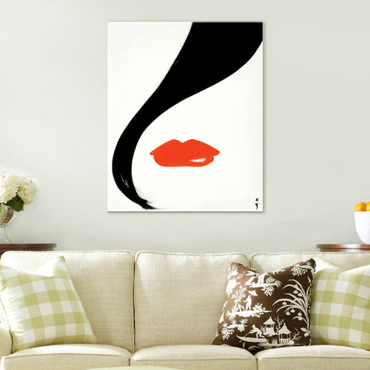 Red Lip Art Print Fashion Woman Drawing Minimalist Textured Canvas on White for Room White Clearhalo 'Art Gallery' 'Canvas Art' 'Contemporary Art Gallery' 'Contemporary Art' 'Minimalism' 'Minimalist Art Gallery' 'Scandinavian' Arts' 1705085