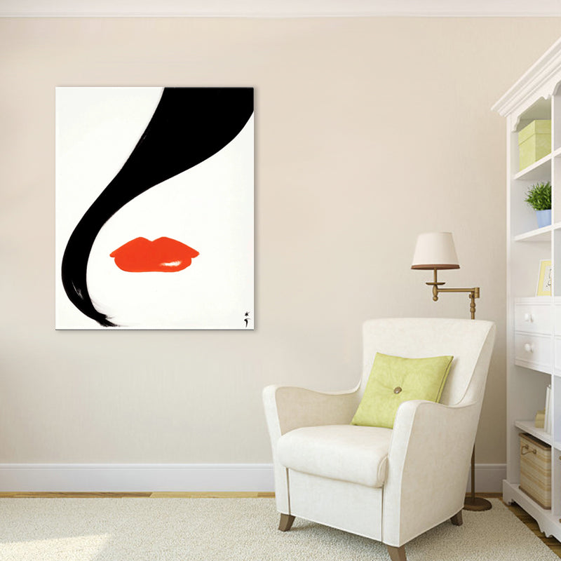 Red Lip Art Print Fashion Woman Drawing Minimalist Textured Canvas on White for Room Clearhalo 'Art Gallery' 'Canvas Art' 'Contemporary Art Gallery' 'Contemporary Art' 'Minimalism' 'Minimalist Art Gallery' 'Scandinavian' Arts' 1705086