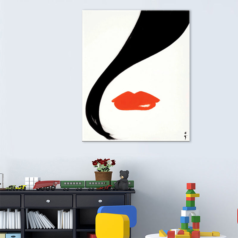 Red Lip Art Print Fashion Woman Drawing Minimalist Textured Canvas on White for Room Clearhalo 'Art Gallery' 'Canvas Art' 'Contemporary Art Gallery' 'Contemporary Art' 'Minimalism' 'Minimalist Art Gallery' 'Scandinavian' Arts' 1705087