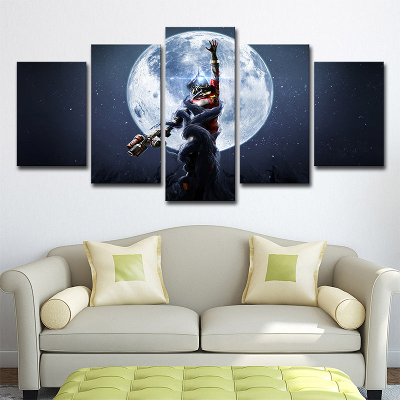Comic Game Moon Night Canvas Dark Blue Science Fiction Wall Art Decor for Bedroom Dark Blue Clearhalo 'Art Gallery' 'Canvas Art' 'Kids' Arts' 1705105