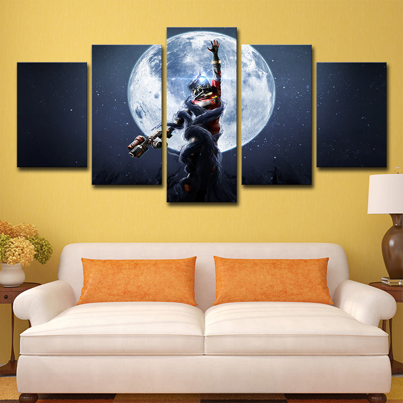 Comic Game Moon Night Canvas Dark Blue Science Fiction Wall Art Decor for Bedroom Clearhalo 'Art Gallery' 'Canvas Art' 'Kids' Arts' 1705106