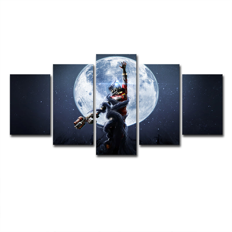 Comic Game Moon Night Canvas Dark Blue Science Fiction Wall Art Decor for Bedroom Clearhalo 'Art Gallery' 'Canvas Art' 'Kids' Arts' 1705108