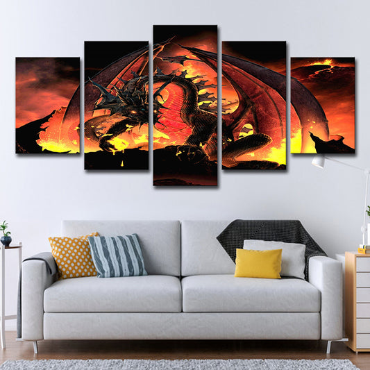 Fire Dragon Art Print Orange Canvas Made Wall Decor for House Interior, Multi-Piece Clearhalo 'Art Gallery' 'Canvas Art' 'Kids' Arts' 1705121