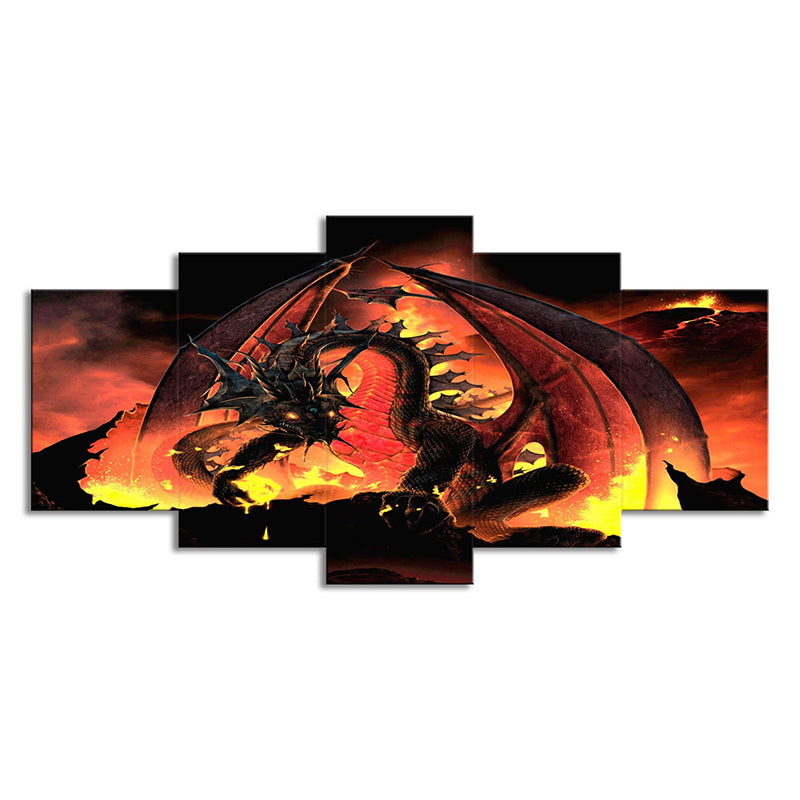 Fire Dragon Art Print Orange Canvas Made Wall Decor for House Interior, Multi-Piece Clearhalo 'Art Gallery' 'Canvas Art' 'Kids' Arts' 1705122