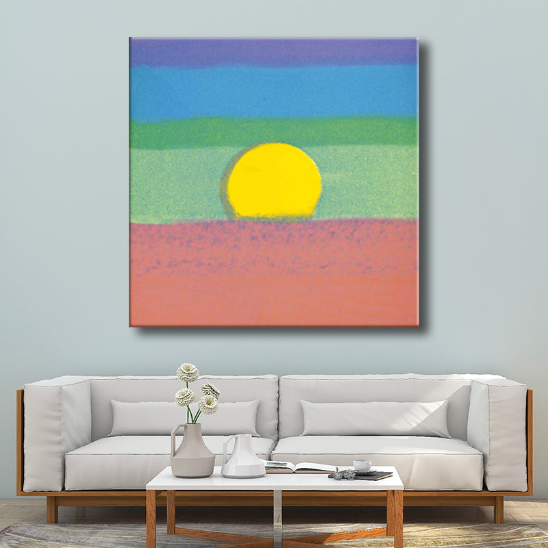 Canvas Textured Painting Children's Art Sunrise Wall Decor in Dark Color for Hallway Green Clearhalo 'Art Gallery' 'Canvas Art' 'Kids' Arts' 1705137