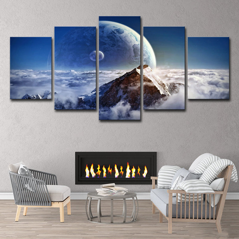 Blue Cloud Sea Planet Canvas Art Multi-Piece Science Fiction Living Room Wall Decor Clearhalo 'Art Gallery' 'Canvas Art' 'Kids' Arts' 1705160