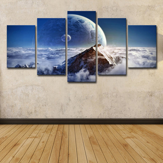Blue Cloud Sea Planet Canvas Art Multi-Piece Science Fiction Living Room Wall Decor Clearhalo 'Art Gallery' 'Canvas Art' 'Kids' Arts' 1705161