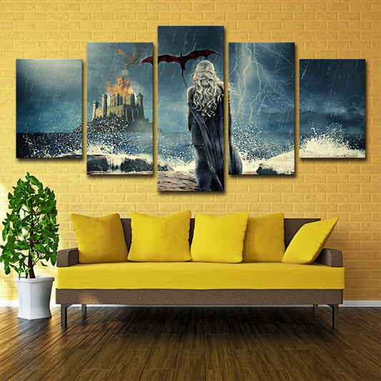Rainy Night Castle Wall Art Kids Mysterious Game Scene Canvas in Blue for Living Room Blue Clearhalo 'Art Gallery' 'Canvas Art' 'Kids' Arts' 1705173
