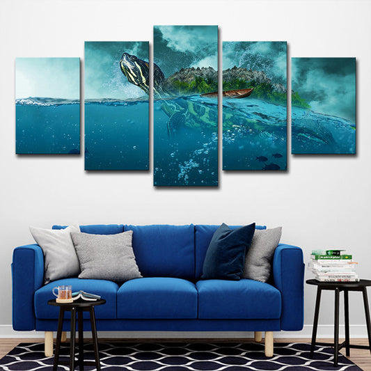 Ocean Surface Turtle Canvas Print Multi-Piece Modernism Living Room Wall Art in Blue Blue Clearhalo 'Art Gallery' 'Canvas Art' 'Contemporary Art Gallery' 'Modern' Arts' 1705187