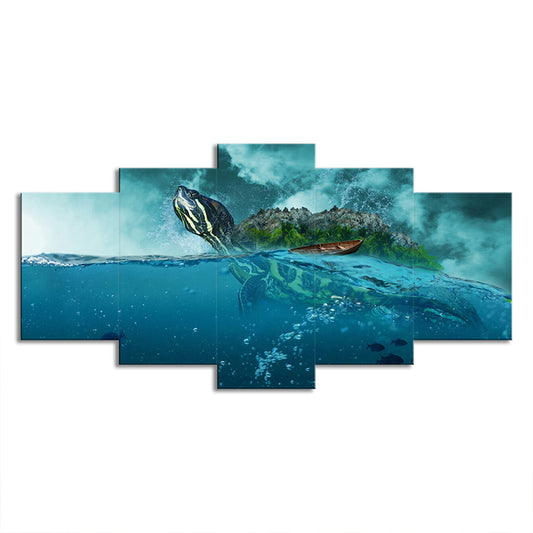 Ocean Surface Turtle Canvas Print Multi-Piece Modernism Living Room Wall Art in Blue Clearhalo 'Art Gallery' 'Canvas Art' 'Contemporary Art Gallery' 'Modern' Arts' 1705190