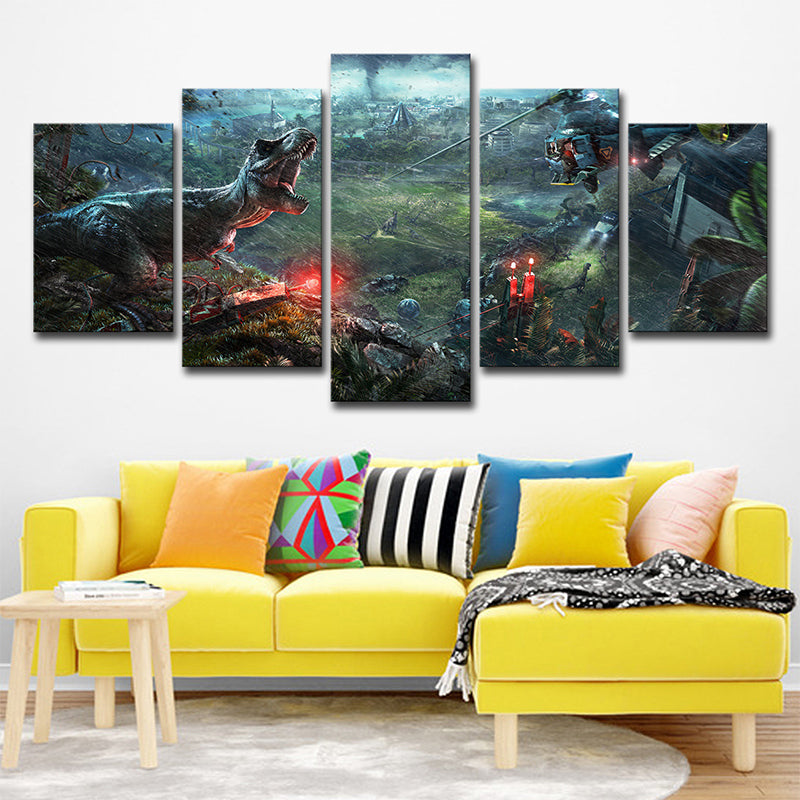 Game Jurassic World Evolution Canvas Kids Cool Warcraft World Wall Art Print in Green Clearhalo 'Art Gallery' 'Canvas Art' 'Kids' Arts' 1705202
