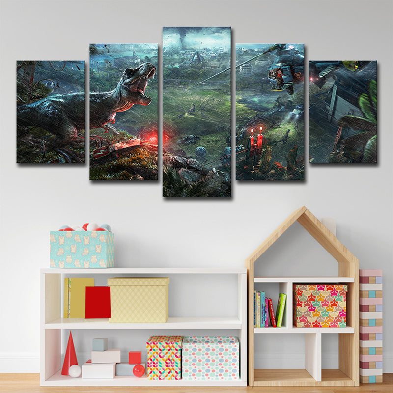 Game Jurassic World Evolution Canvas Kids Cool Warcraft World Wall Art Print in Green Clearhalo 'Art Gallery' 'Canvas Art' 'Kids' Arts' 1705203