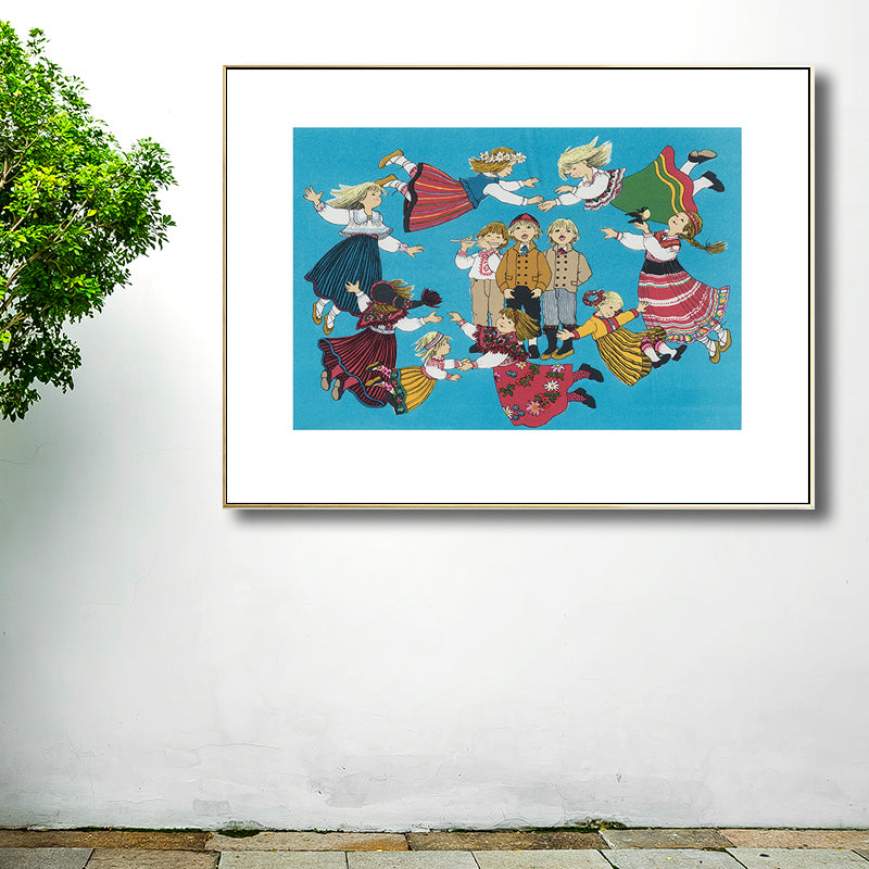 Back to Childhood Drawing Canvas Wall Art Kids Textured Wall Decoration in Soft Color Blue Clearhalo 'Art Gallery' 'Canvas Art' 'Kids' Arts' 1705243