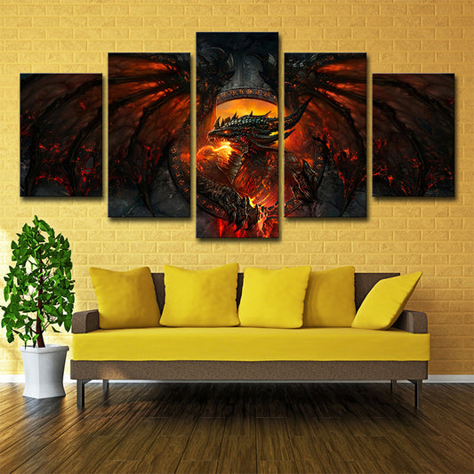 Warcraft World Magma Canvas Print Kids Style Multi-Piece Wall Art for Boys Room Red Clearhalo 'Art Gallery' 'Canvas Art' 'Kids' Arts' 1705268