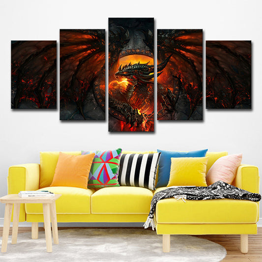 Warcraft World Magma Canvas Print Kids Style Multi-Piece Wall Art for Boys Room Clearhalo 'Art Gallery' 'Canvas Art' 'Kids' Arts' 1705269