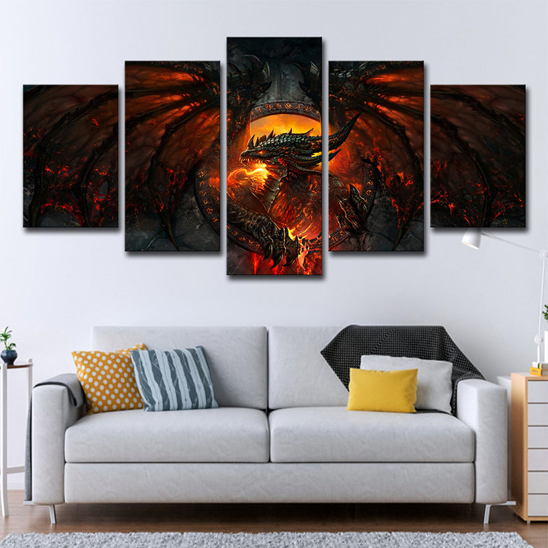 Warcraft World Magma Canvas Print Kids Style Multi-Piece Wall Art for Boys Room Clearhalo 'Art Gallery' 'Canvas Art' 'Kids' Arts' 1705270