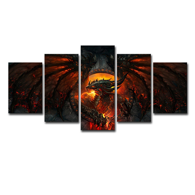 Warcraft World Magma Canvas Print Kids Style Multi-Piece Wall Art for Boys Room Clearhalo 'Art Gallery' 'Canvas Art' 'Kids' Arts' 1705271