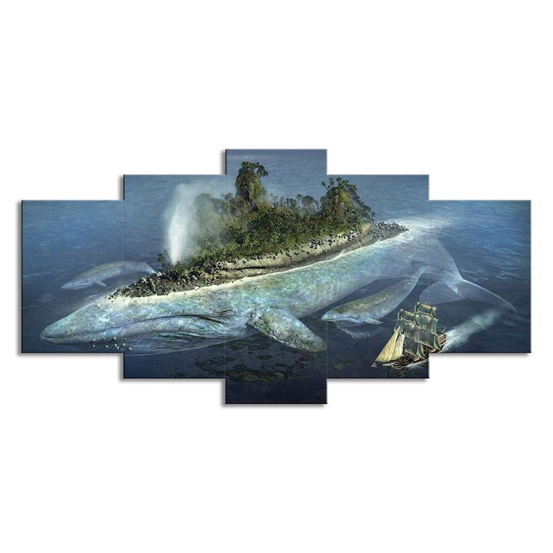 Modernist Ocean Whale Island Art Print Blue Multi-Piece Canvas for House Interior Clearhalo 'Art Gallery' 'Canvas Art' 'Contemporary Art Gallery' 'Modern' Arts' 1705325