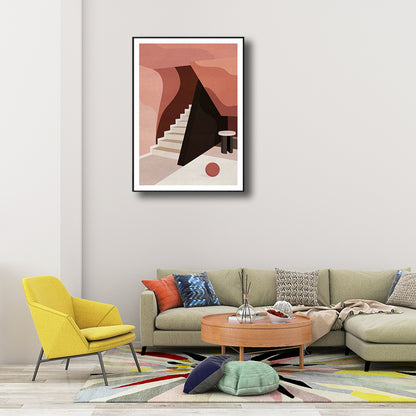 Stairs Wall Decor Scandinavian Style Textured Living Room Canvas, Multiple Sizes Red Clearhalo 'Arts' 'Canvas Art' 1705347