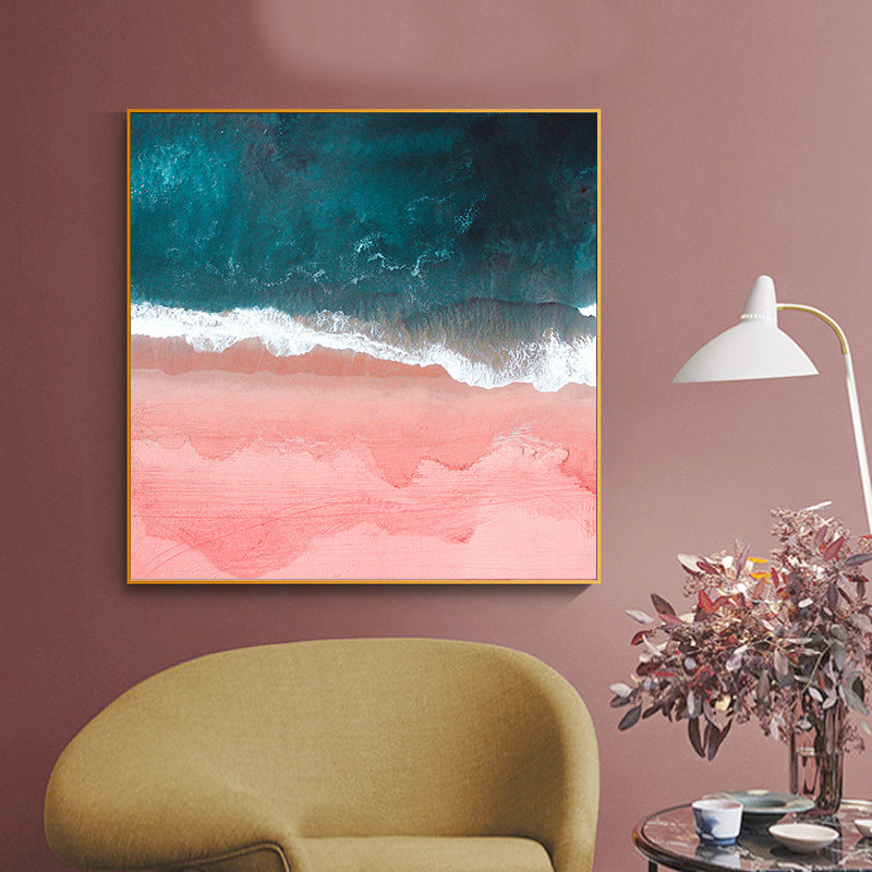 Sea Wave and Spindrift Art Print Pink-Blue Tropical Wall Decor for House Interior Pink Clearhalo 'Art Gallery' 'Canvas Art' 'Coastal Art Gallery' 'Nautical' Arts' 1705351