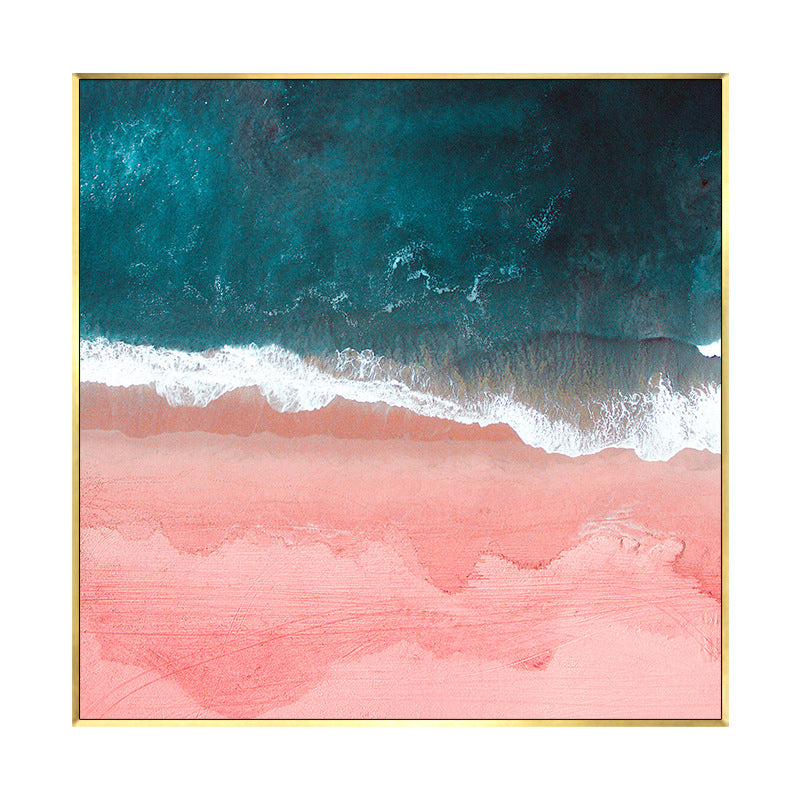 Sea Wave and Spindrift Art Print Pink-Blue Tropical Wall Decor for House Interior Clearhalo 'Art Gallery' 'Canvas Art' 'Coastal Art Gallery' 'Nautical' Arts' 1705354