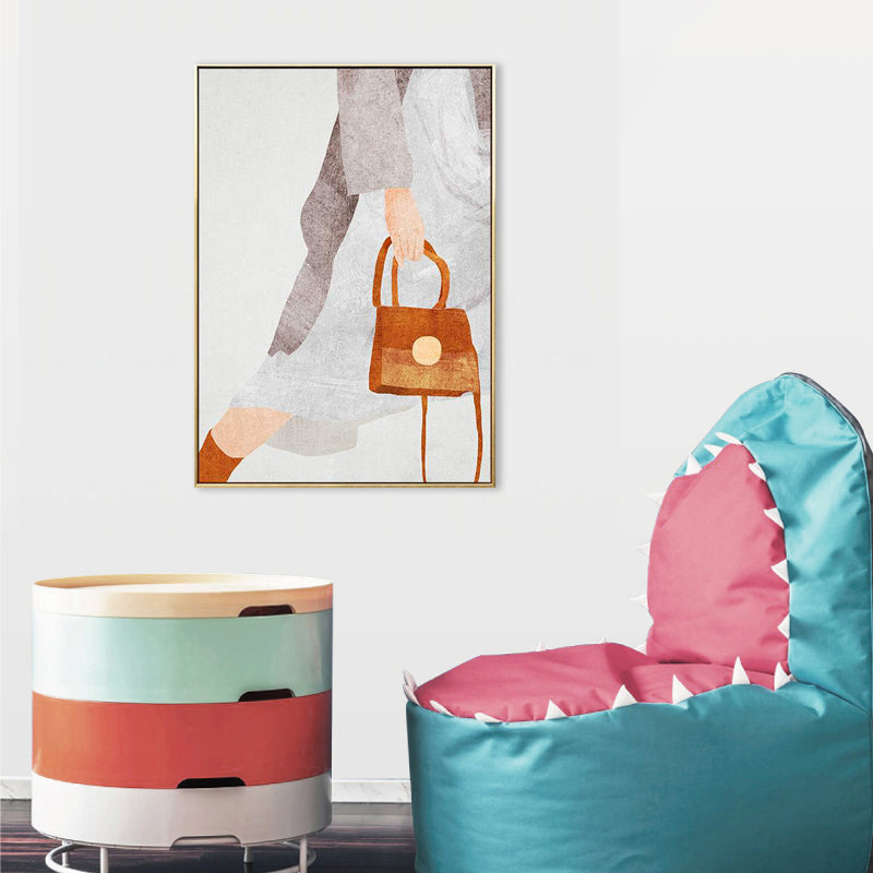 Fashionable Maid Art Scandinavian Style Canvas Textured Wall Print in Light Color
