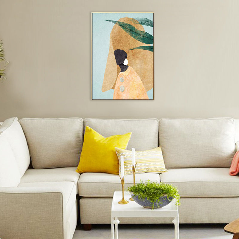 Fashionable Maid Art Scandinavian Style Canvas Textured Wall Print in Light Color Yellow Clearhalo 'Arts' 'Canvas Art' 1705366