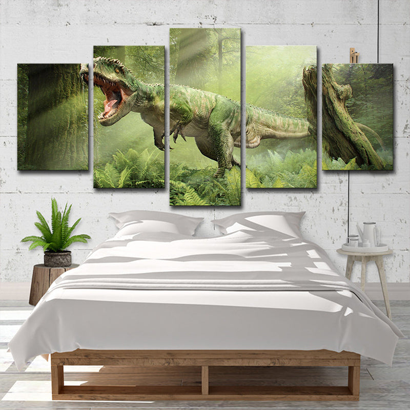 Green Digital Print Dinosaur Canvas Wall Art Multi-Piece Sci-Fi Bedroom Wall Decor Green Clearhalo 'Art Gallery' 'Canvas Art' 'Kids' Arts' 1705374