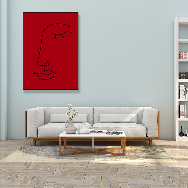 Minimalistic Line Drawing Canvas Print Black and Red Textured Wall Art for Bedroom Red Design 1 Clearhalo 'Art Gallery' 'Canvas Art' 'Contemporary Art Gallery' 'Contemporary Art' 'Minimalism' 'Minimalist Art Gallery' 'Scandinavian' Arts' 1705381