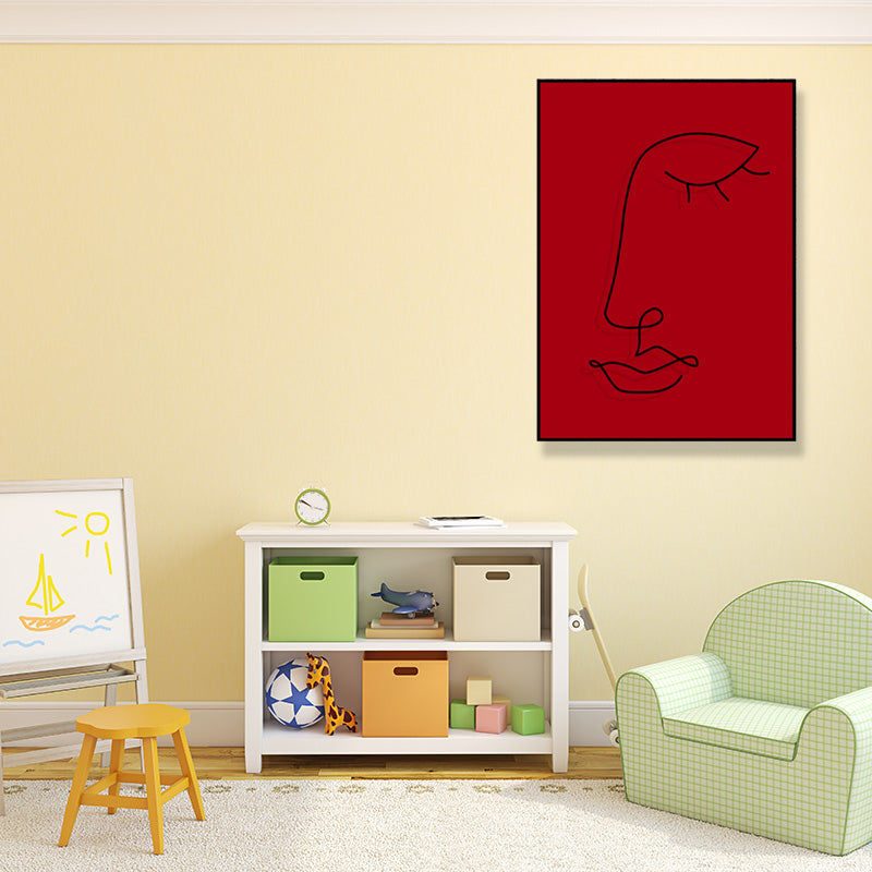 Minimalistic Line Drawing Canvas Print Black and Red Textured Wall Art for Bedroom Clearhalo 'Art Gallery' 'Canvas Art' 'Contemporary Art Gallery' 'Contemporary Art' 'Minimalism' 'Minimalist Art Gallery' 'Scandinavian' Arts' 1705383
