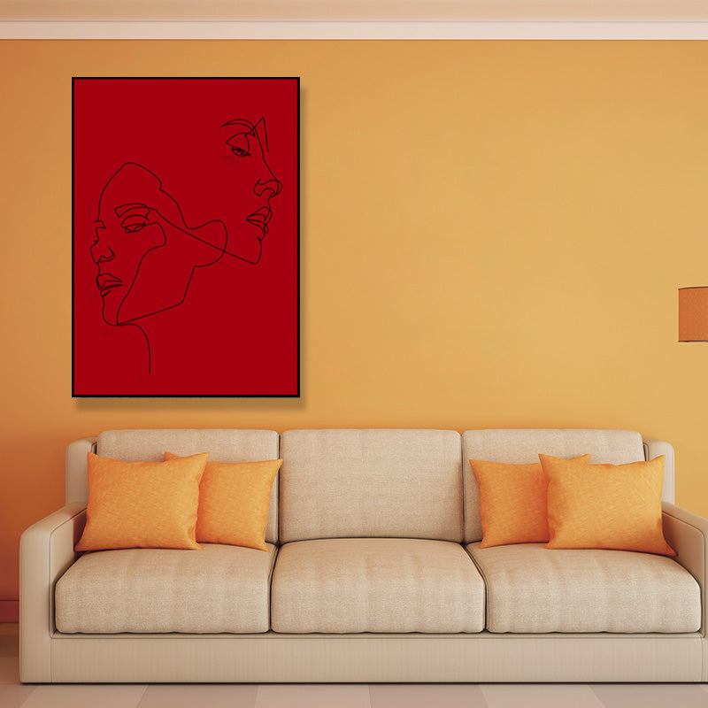 Minimalistic Line Drawing Canvas Print Black and Red Textured Wall Art for Bedroom Clearhalo 'Art Gallery' 'Canvas Art' 'Contemporary Art Gallery' 'Contemporary Art' 'Minimalism' 'Minimalist Art Gallery' 'Scandinavian' Arts' 1705389