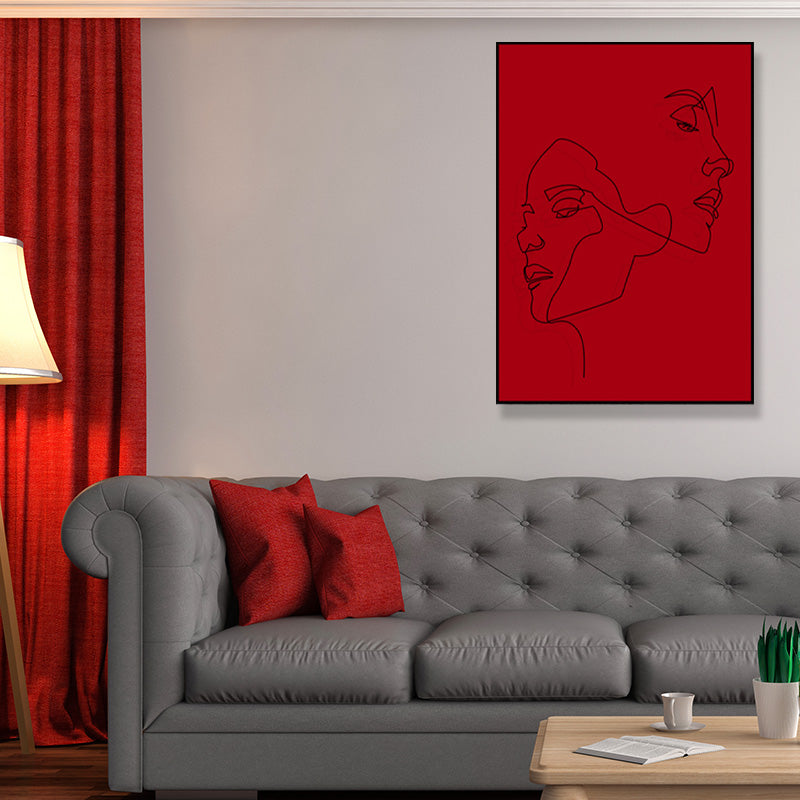 Minimalistic Line Drawing Canvas Print Black and Red Textured Wall Art for Bedroom Clearhalo 'Art Gallery' 'Canvas Art' 'Contemporary Art Gallery' 'Contemporary Art' 'Minimalism' 'Minimalist Art Gallery' 'Scandinavian' Arts' 1705390