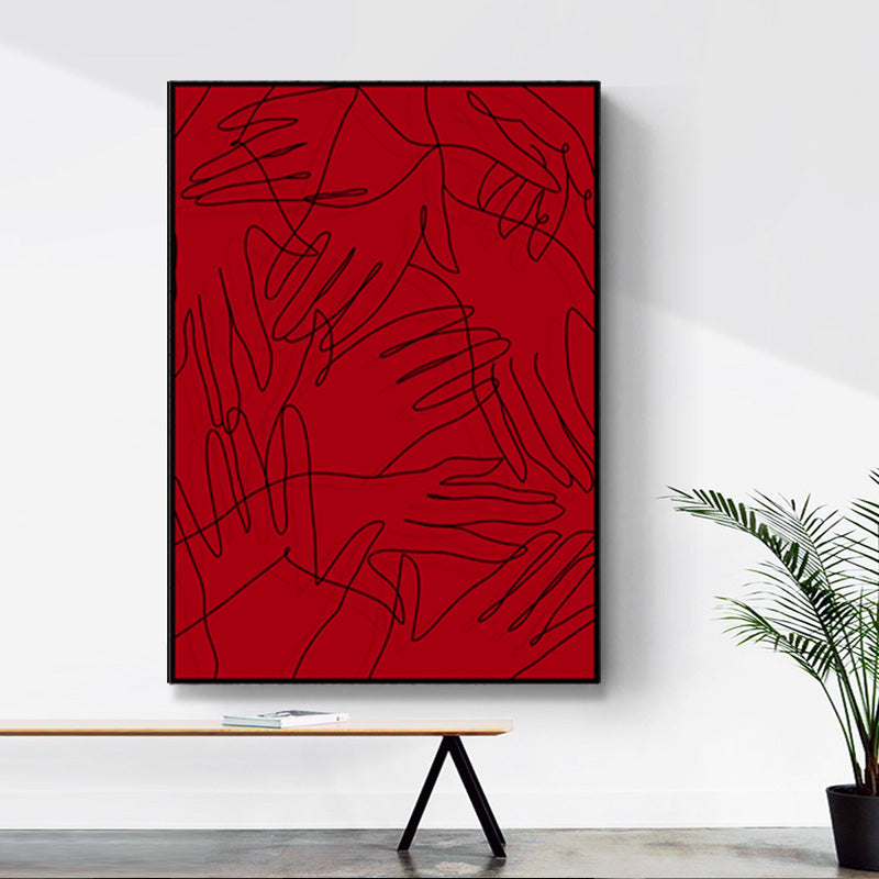 Minimalistic Line Drawing Canvas Print Black and Red Textured Wall Art for Bedroom Red Design 3 Clearhalo 'Art Gallery' 'Canvas Art' 'Contemporary Art Gallery' 'Contemporary Art' 'Minimalism' 'Minimalist Art Gallery' 'Scandinavian' Arts' 1705392