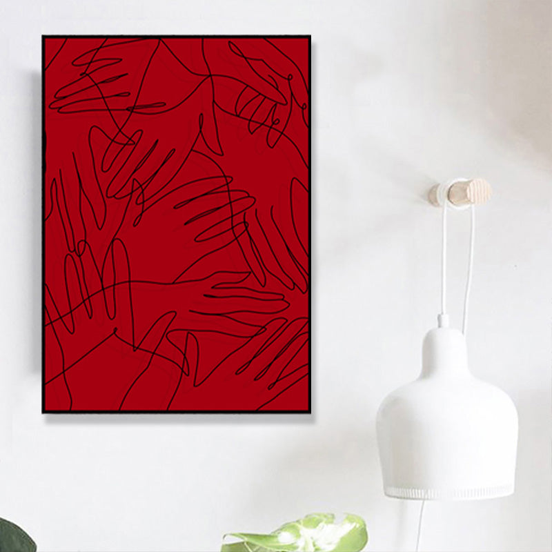 Minimalistic Line Drawing Canvas Print Black and Red Textured Wall Art for Bedroom Clearhalo 'Art Gallery' 'Canvas Art' 'Contemporary Art Gallery' 'Contemporary Art' 'Minimalism' 'Minimalist Art Gallery' 'Scandinavian' Arts' 1705393