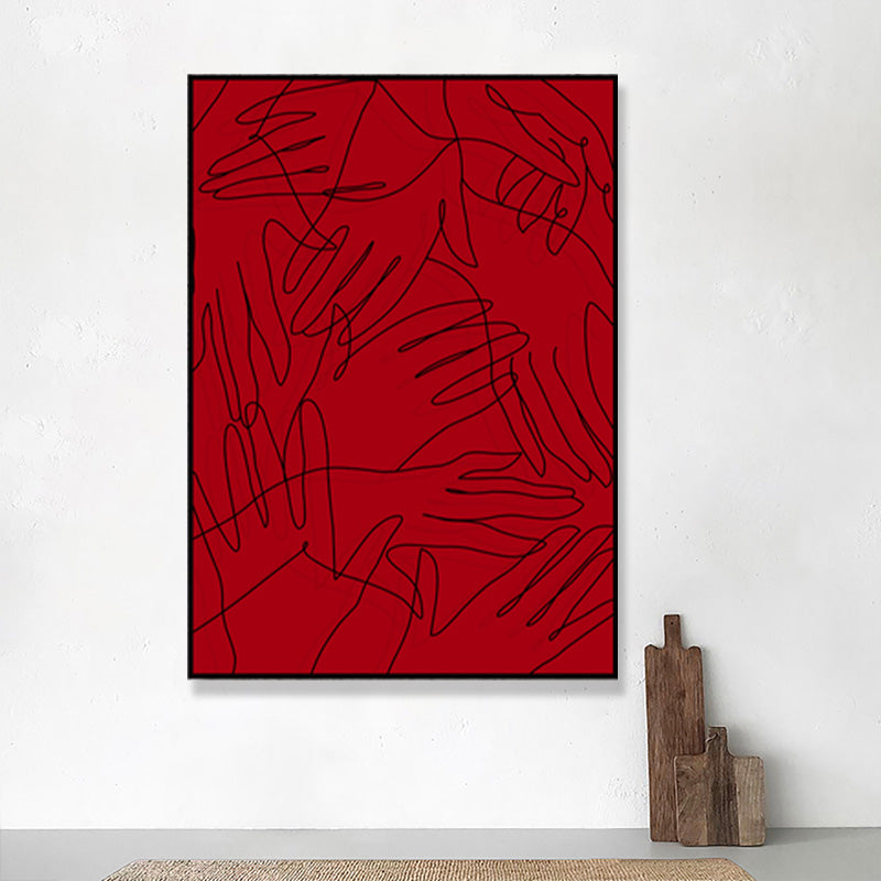 Minimalistic Line Drawing Canvas Print Black and Red Textured Wall Art for Bedroom Clearhalo 'Art Gallery' 'Canvas Art' 'Contemporary Art Gallery' 'Contemporary Art' 'Minimalism' 'Minimalist Art Gallery' 'Scandinavian' Arts' 1705394