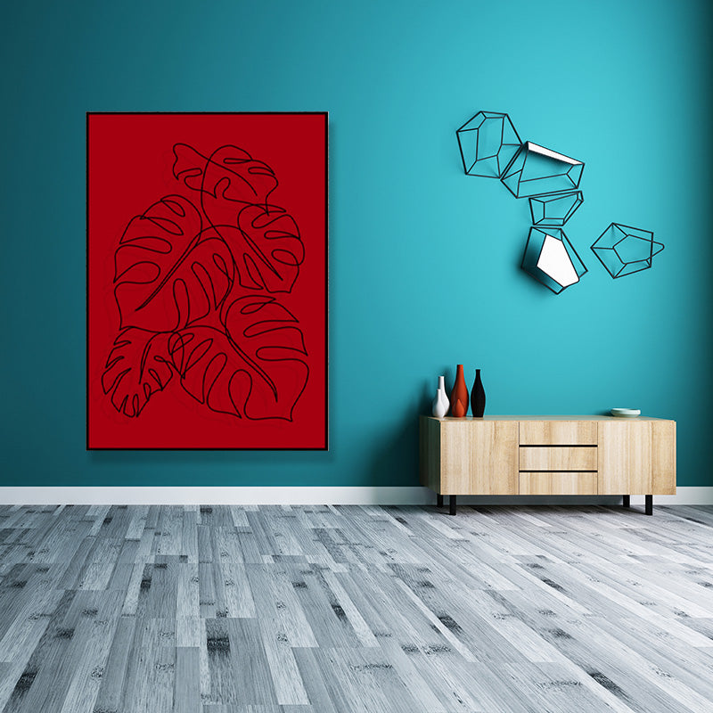 Minimalistic Line Drawing Canvas Print Black and Red Textured Wall Art for Bedroom Clearhalo 'Art Gallery' 'Canvas Art' 'Contemporary Art Gallery' 'Contemporary Art' 'Minimalism' 'Minimalist Art Gallery' 'Scandinavian' Arts' 1705397