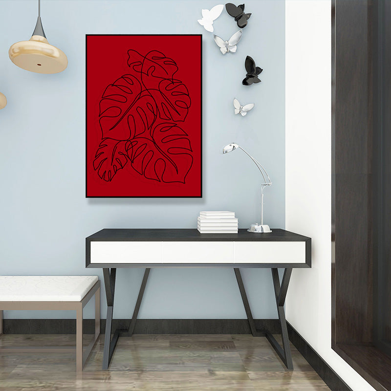 Minimalistic Line Drawing Canvas Print Black and Red Textured Wall Art for Bedroom Clearhalo 'Art Gallery' 'Canvas Art' 'Contemporary Art Gallery' 'Contemporary Art' 'Minimalism' 'Minimalist Art Gallery' 'Scandinavian' Arts' 1705398