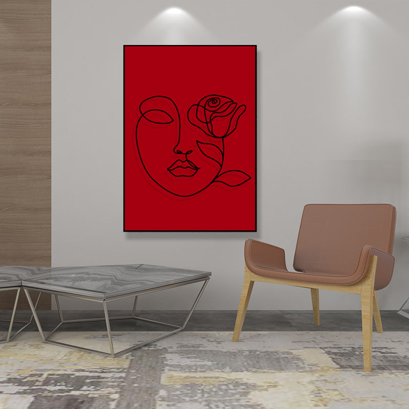 Minimalistic Line Drawing Canvas Print Black and Red Textured Wall Art for Bedroom Clearhalo 'Art Gallery' 'Canvas Art' 'Contemporary Art Gallery' 'Contemporary Art' 'Minimalism' 'Minimalist Art Gallery' 'Scandinavian' Arts' 1705401