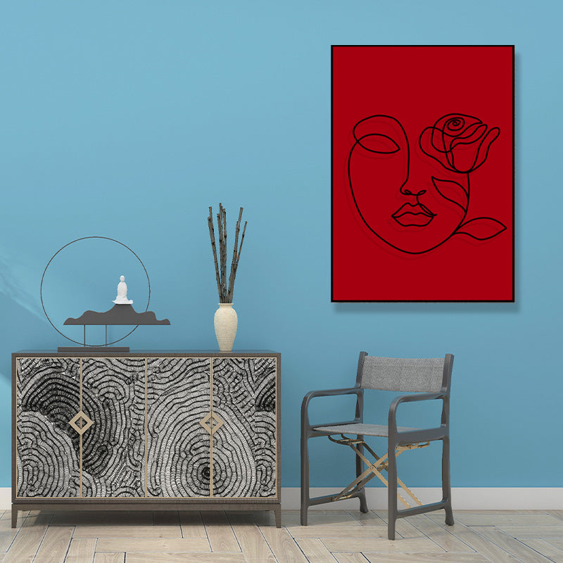 Minimalistic Line Drawing Canvas Print Black and Red Textured Wall Art for Bedroom Clearhalo 'Art Gallery' 'Canvas Art' 'Contemporary Art Gallery' 'Contemporary Art' 'Minimalism' 'Minimalist Art Gallery' 'Scandinavian' Arts' 1705402