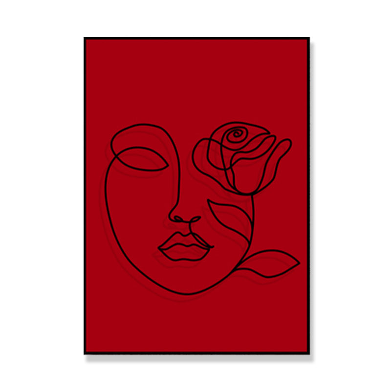 Minimalistic Line Drawing Canvas Print Black and Red Textured Wall Art for Bedroom Clearhalo 'Art Gallery' 'Canvas Art' 'Contemporary Art Gallery' 'Contemporary Art' 'Minimalism' 'Minimalist Art Gallery' 'Scandinavian' Arts' 1705403